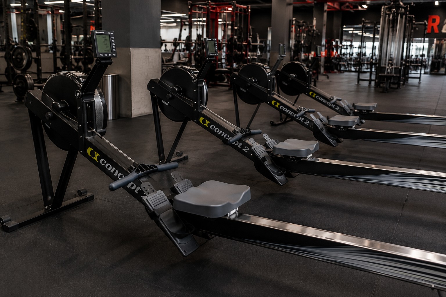 Concept2 rowing machines in a modern commercial fitness club